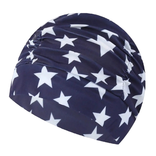 Bonnet de bain en nylon étanche Bonnet de piscine bleu foncé avec des étoiles blanches Élastique Équipement pour nageurs