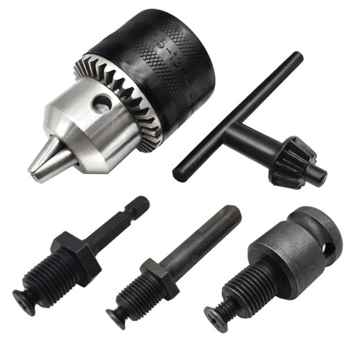 Boorkop voor boormachines met een klembereik van 1,5 tot 13 mm en schroefdraad 1/2" 20UNF zwart 4-delige set met SDS-Plus shank en 1/4" zeskant shank lengte 58 mm