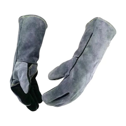 Bőr munkakesztyű marhabőrből 1,2 mm felett, hossza 40,6 cm és tenyér szélessége 19,8 cm, pamut bélés, farmer mandzsetta, fekete-szürke
