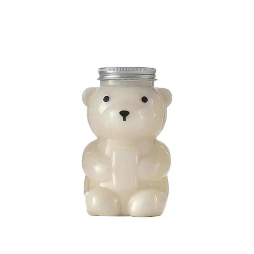 Borcan de conserve din plastic în formă de ursuleț 500 ml Borcan transparent din plastic cu capac din aluminiu pentru păstrarea alimentelor și a micilor obiecte