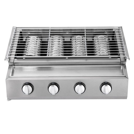 Bordsgasgrill med 4 brännare 58 x 40 x 20 cm Rökfri grillning på propan och LPG Rostfritt stål Silver För camping och trädgård
