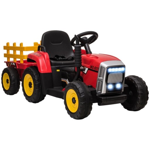 Børne elektrisk traktor med trailer og LED lys, 136,5x50x52,5 cm, polypropylen og metal, belastning 30 kg, til børn 3–6 år