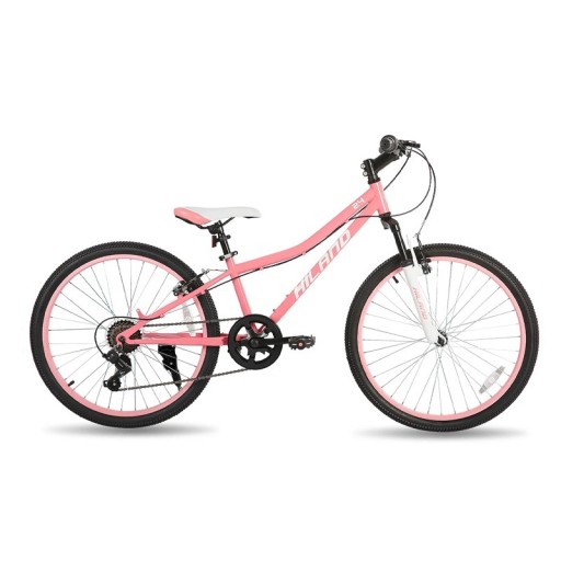 Børne mountainbike med affjedret gaffel og flertrins gearskifte, 24 tommer, metalramme og fælgbremser, til drenge og piger fra 7 år
