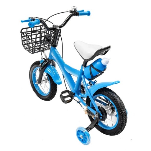 Børnecykel med justerbar højde og forreste trådkurv, 90 cm, ramme af kulstofstål, støttehjul, til børn 2–4 år