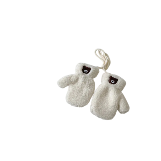 Børnehandsker Vantter Med Snor Cashmere Bløde Varme Vinter Motiv Bjørn Til Børn 1-4 År Til Sne Gåture Og Til Børnehave
