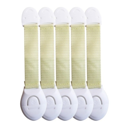 Børnesikkerhedslås til skabe og skuffer 5 stk Bånd med to plastdele Beskyttelse mod åbning ABS-plast Mål 20 x 5 cm