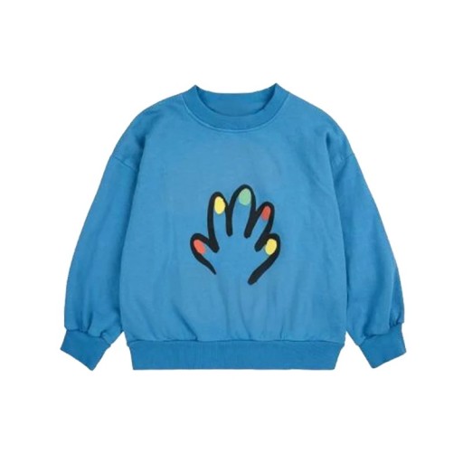 Børns blå sweatshirt med håndtryk og rund halsudskæring over hovedet med lange ærmer til drenge og piger