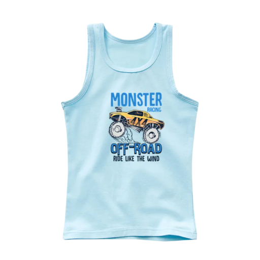 Børns bomulds tanktop med tryk af off road biler Enfarvet ærmeløs T-shirt med O-hals Sommer top til drenge og piger Forskellige farver Børns bomulds tanktop med tryk af off road biler Enfarvet ærmeløs T-shirt med O-hals Sommer top til drenge og piger Forskellige farver