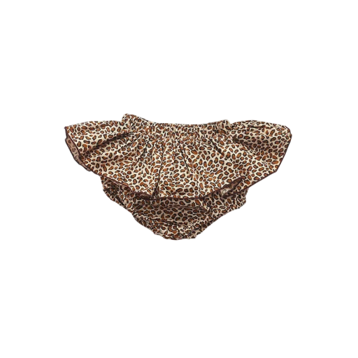 Børns pigekortærmet nederdel med shorts, flæse og elastisk talje, leopardmønstret bomuldsnederdel til piger med dyremønster