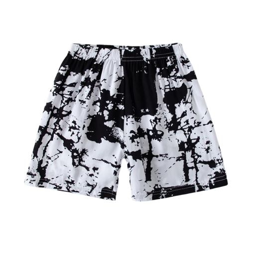 Børns sommer shorts med sort-hvid abstrakt print og elastisk talje luftige shorts til børn