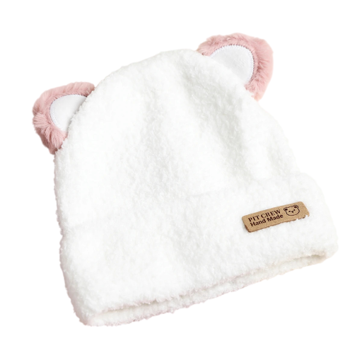 Børns vinter plyss hat med bjørneører Omkreds 46–50 cm 1–3 år Bomulds teddy hat Varm hat