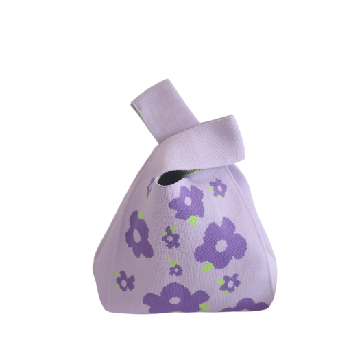 Borsa a maglia da donna con motivo floreale 20x35 cm poliestere con fodera in cotone viola borsa per uso quotidiano