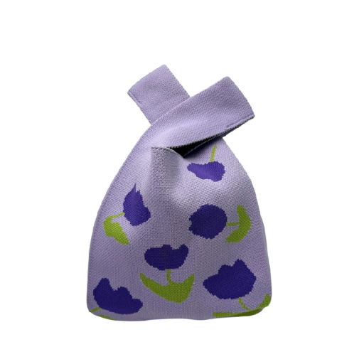Borsa a maglia da donna con motivo floreale 20x35 cm poliestere fodera in cotone borsa viola a mano per uso quotidiano