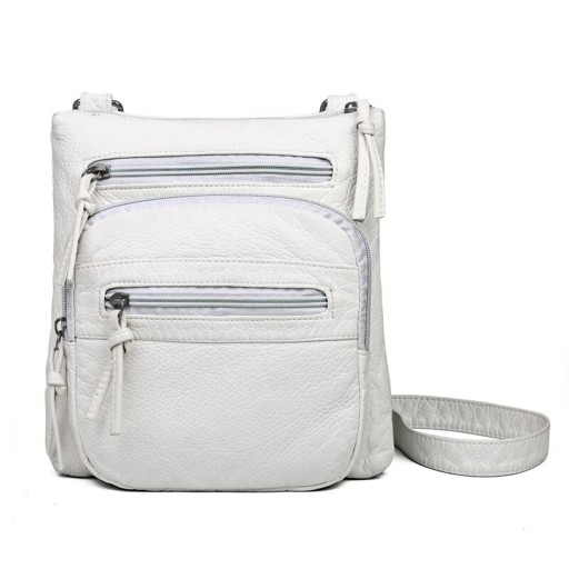 Borsa a tracolla da donna con diverse tasche con zip Borsa a spalla in PU e cotone Aspetto di pelle stropicciata Dimensioni 25 x 23 x 5 cm