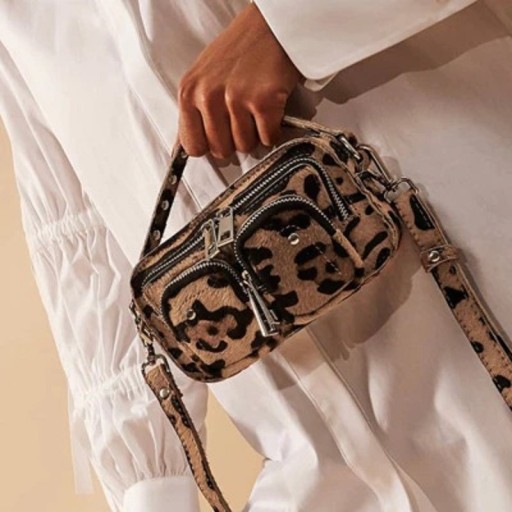 Borsa a tracolla da donna con motivo leopardato Borsa piccola a spalla Due tasche anteriori con zip PU pelle e poliestere 19 x 10 x 5 cm