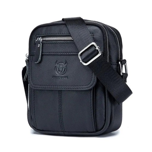 Borsa a tracolla in pelle da uomo 21×17×8 cm Borsa crossbody retro piccola Borsa da viaggio casual nera Borsa elegante per documenti e telefono