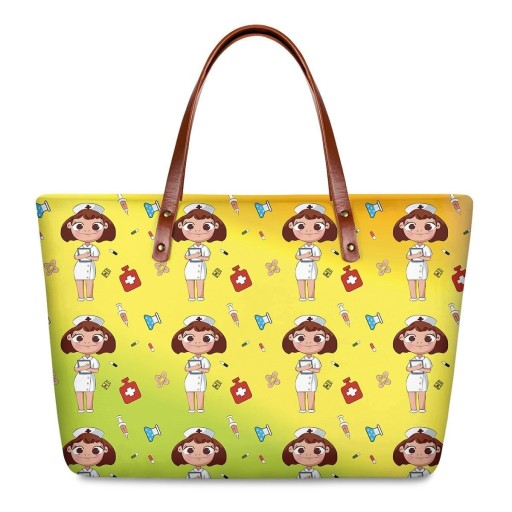 Borsa in neoprene da donna con stampa di infermiere Borsa grande a mano 39 x 29 x 11,5 cm Neoprene e cotone Regalo per infermiera