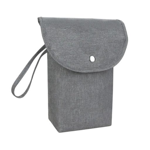 Borsa isolante per pannolini 11 x 7,5 x 21,5 cm Borsa termica grigia con manico e bottone a pressione Custodia da viaggio impermeabile per mamme
