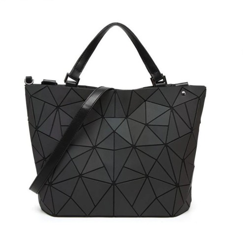 Borsa olografica da donna a mano e a spalla Forma trapezoidale Motivo geometrico di triangoli Materiale in PU e poliestere