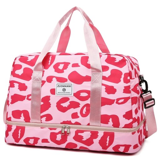 Borsa sportiva da viaggio rosa da donna 49 x 24,5 x 32 cm Borsa spaziosa e resistente con stampa di impronta di rossetto Borsa per il weekend Borsa fitness
