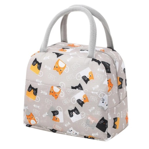 Borsa termica per il pranzo con motivo di gatti 23x13x19 cm Beige chiaro Borsa isolante per il cibo Borsa per spuntini per scuola e lavoro