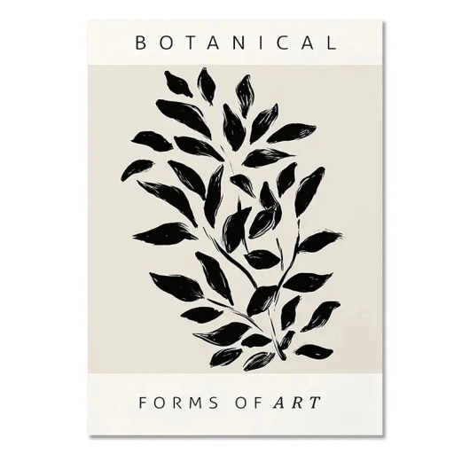 Botanický plakát na zeď černá rostlina 40 × 60 cm tisk na plátno černo-béžový minimalistický přírodní dekor do interiéru bez rámu