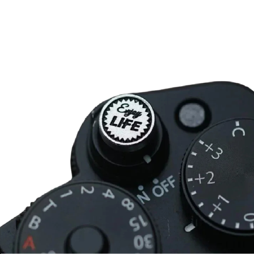 Botão de disparo metálico 1,5 cm Redondo prateado com inscrição preta para Sony A7C2 Fujifilm XT50 X100VI Xhalf XM5 XE4 Nikon ZF Leica