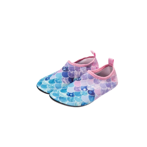 Botas de agua infantiles Nazouvací střih Suela de goma Parte superior textil con estampado de escamas de pez Rosa-azul Para la playa y deportes acuáticos