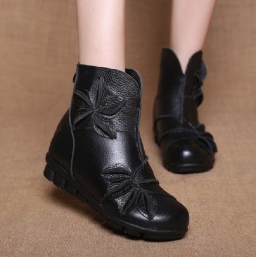 Botas de couro para senhora com flores J1720