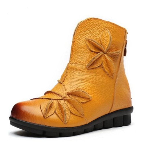 Botas de couro para senhora com flores J1720