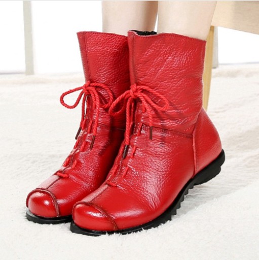 Botas de Inverno de Cano Baixo em Couro para Senhora