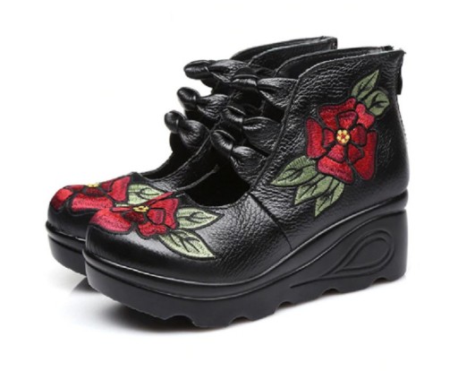 Botas de tornozelo femininas com flores A658