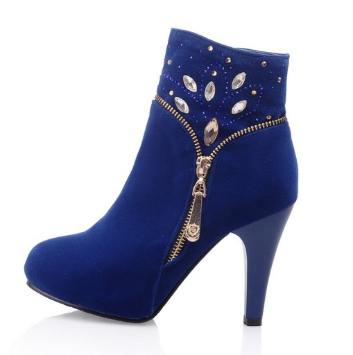 Botas de tornozelo femininas com salto e pedras