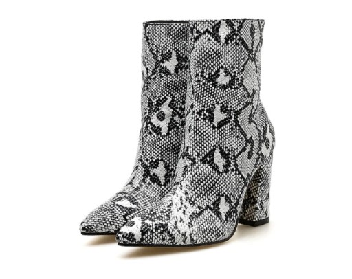 Botas de tornozelo femininas de luxo com padrão de cobra