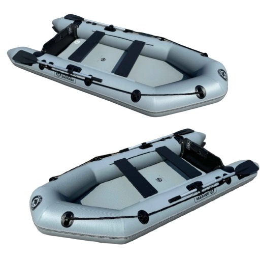 Bote inflable para 3-4 personas Solar Marine 280 x 128 cm Capacidad 375 kg PVC de tres capas 0,70 mm Gris Para deportes acuáticos en el lago y el mar