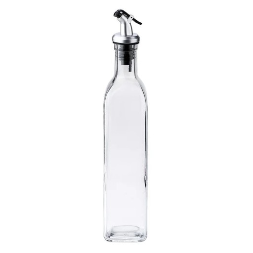 Botella de aceite de oliva de vidrio de 500 ml, jarra de cocina transparente con prensa, botella hermética para vinagre, salsa de soja y especias