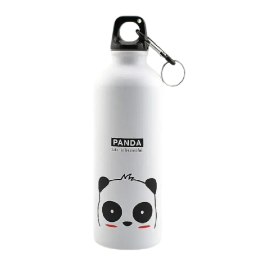 Botella de agua de aluminio para niños 500 ml Botella de senderismo para niños Botella para beber y tapón Motivo de panda 21 x 6,5 cm Botella