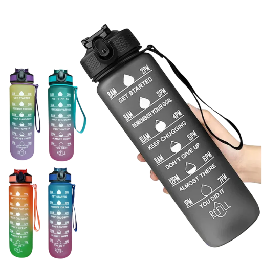Botella de agua motivacional de 1 l, botella de hidratación deportiva con marcadores de tiempo, botella transparente para bebidas y fitness con tapa a prueba de fugas