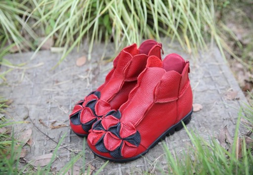 Bottes d'hiver en cuir pour femmes avec fleur J2434