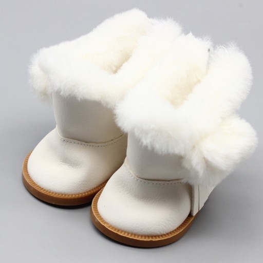 Bottes d'hiver pour poupée jusqu'à 43 cm avec pelage duveteux replié sur le bord supérieur Coupe cheville Semelle plate Dimension 7 x 4 cm