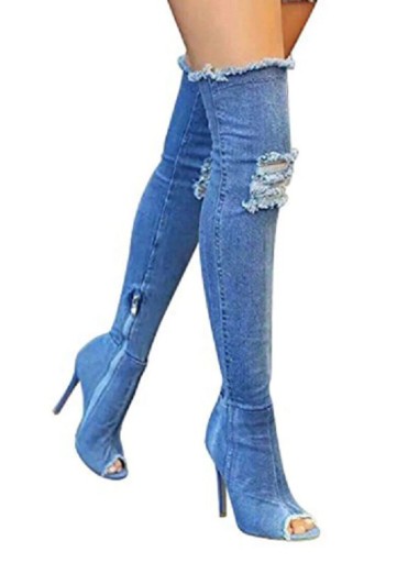 Bottes en jean pour femmes avec des trous J2362