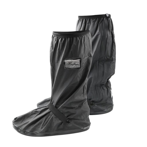 Bottes hautes noires imperméables avec semelle antidérapante, bande élastique, fermeture à bouton-pression, protection de chaussure pour motard