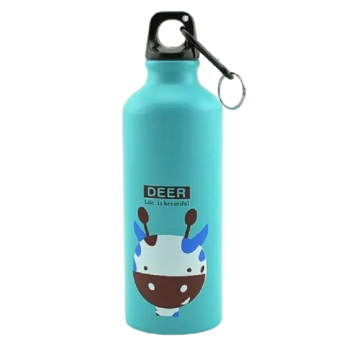 Bottiglia d'acqua in alluminio per bambini 500 ml Bottiglia turistica leggera blu chiaro per bambini Motivo cervo 21 x 6,5 cm Bottiglia sportiva