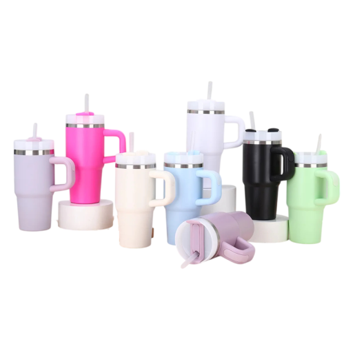 Bottiglia termica da viaggio con manico e coperchio con cannuccia removibile 410 ml acciaio inossidabile thermos da auto per caffè tè e bevande fredde