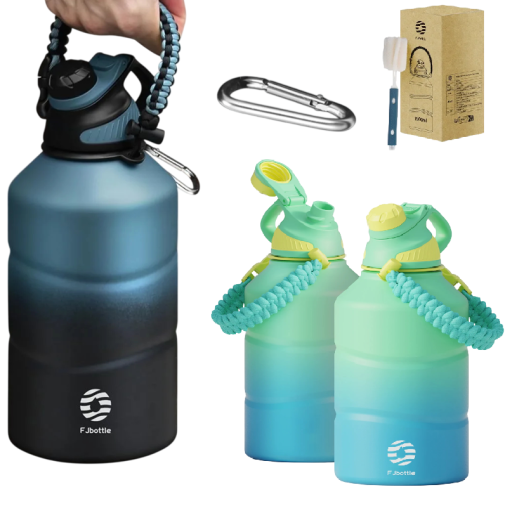 Bottiglia termica sportiva ad alta capacità con tappo magnetico in gomma 1900 ml acciaio inossidabile manico a corda per sport e viaggi