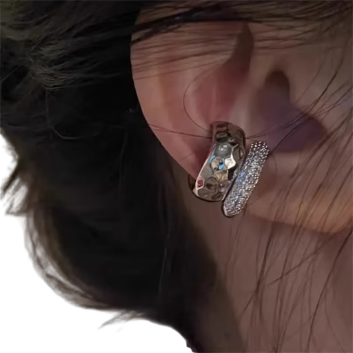 Boucle d'oreille double circulaire pour cartilage au look punk moderne hip-hop élégant bijoux tendance pour femmes avec clips pour un port