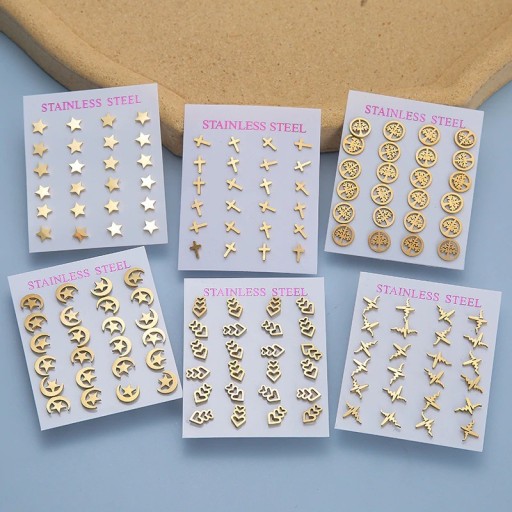 Boucles d'oreilles à clous pour femmes 12 paires G1213