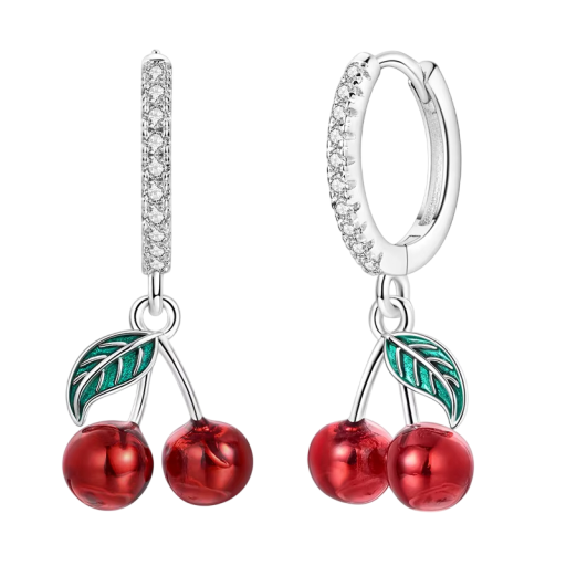 Boucles d'oreilles cerise en argent 925 pour femmes au design frais, idéales pour un usage quotidien et la saison estivale