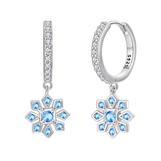 Boucles d'oreilles d'hiver en flocons 925 argent sterling pour femmes Bijoux en argent pour femmes Cadeaux d'anniversaire, de Noël flocons de neige