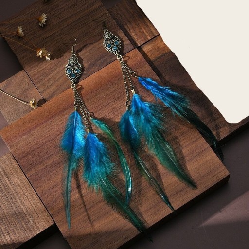 Boucles d'oreilles pendantes pour femmes avec plumes G642
